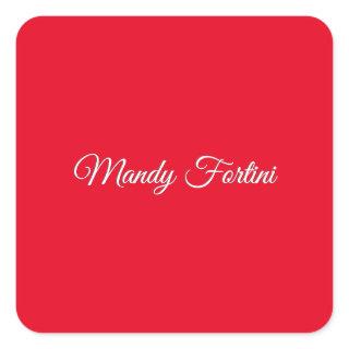 Red Plain Elegant Minimalist Calligraphy Square Sticker