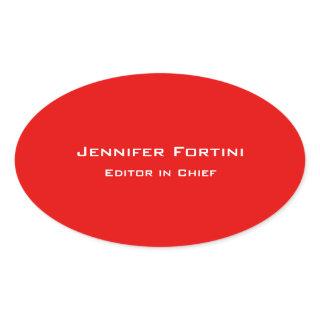 Red Plain Elegant Modern Minimalist Oval Sticker