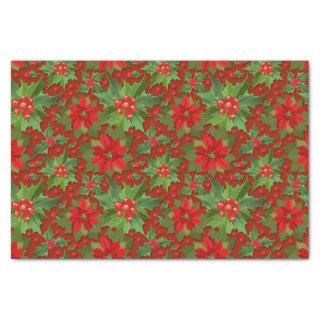 Red Poinsettia Holly Floral Pattern | Christmas Tissue Paper