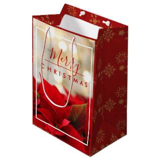 Red Poinsettias with Golden Bokeh Christmas Medium Gift Bag