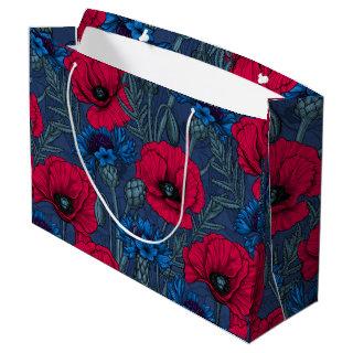 Red poppies and blue cornflowers on blue large gift bag