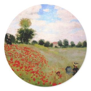 Red Poppies by Monet - Poppy Field Parasol Classic Round Sticker