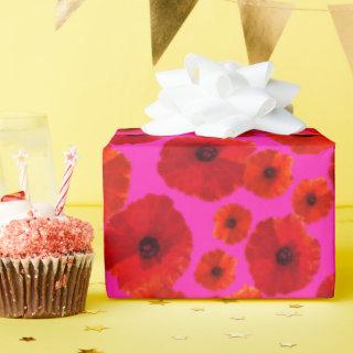 Red Poppies Hot Pink Patterned Birthday