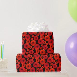 Red Poppies on Black Patterned Birthday
