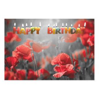 Red Poppy Flowers and Happy Birthday Candles   Sheets