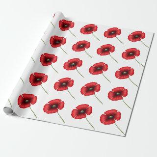 Red Poppy Pattern on White