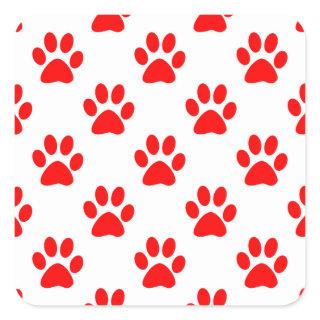 Red puppy paws pattern square sticker