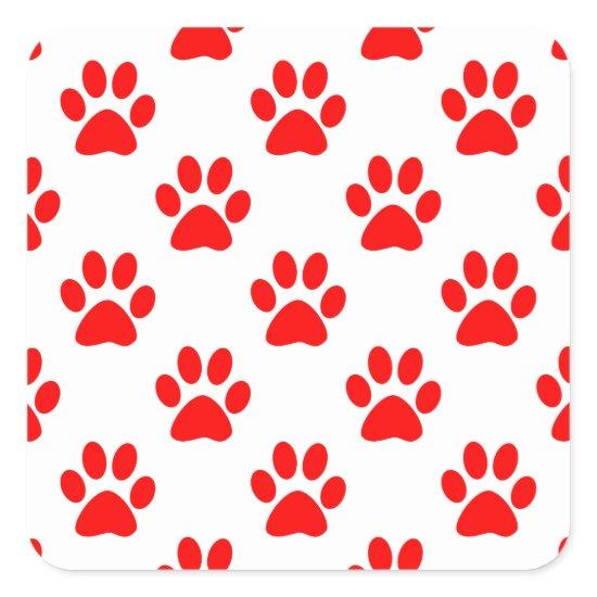 Red puppy paws pattern square sticker