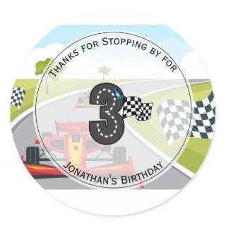 Red Race Car 3rd Birthday Party  Classic Round Sticker