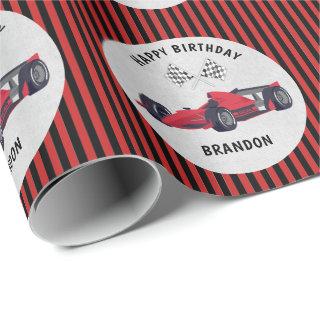 Red Race Car Striped Birthday Personalized Wrappin