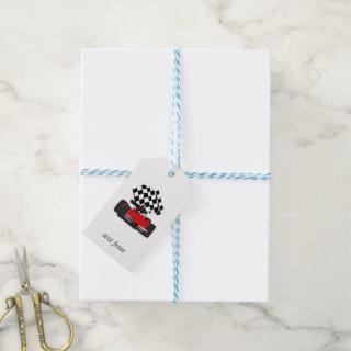 Red Race Car with Checkered Flag Gift Tags