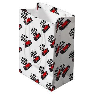 Red Race Car with Checkered Flag Medium Gift Bag