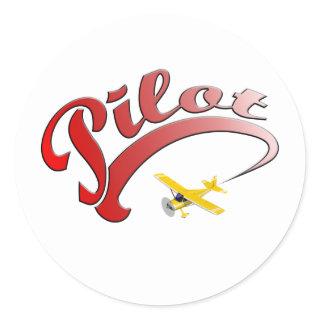 Red Retro Pilot with yellow Airplane Classic Round Sticker