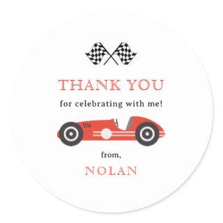 Red Retro Race Car Theme Thank You Classic Round Sticker