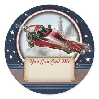 Red Retro Rocket Name Tag Stickers