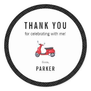 Red Retro Scooter Theme Thank You Classic Round Sticker