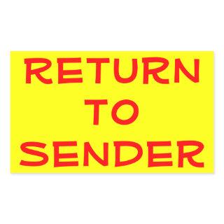 Red Return to Sender on Yellow Rectangular Sticker