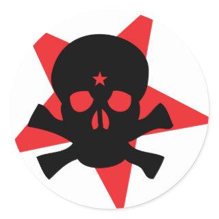 red revolution star skull classic round sticker