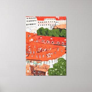 Red Roofs Prague Czech Cityscape Paper Collage Art Canvas Print