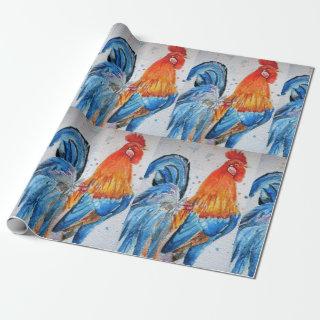 Red Rooster roosters chicken Watercolor Wrapping