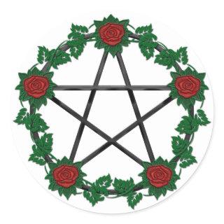 Red Rose Pagan Black Pentagram Pentacle Sticker