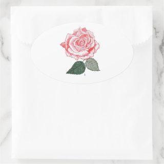 Red Rose with Dew Drops dropping from Petals Oval Sticker