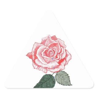 Red Rose with Dew Drops dropping from Petals Triangle Sticker