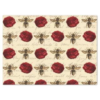Red Roses and Brown Bees Decoupage Tissue Paper