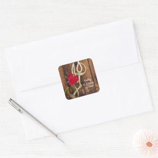 Red Roses and Horse Bit Country Western Wedding Square Sticker