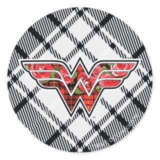 Red Roses and Plaid Wonder Woman Logo Classic Round Sticker