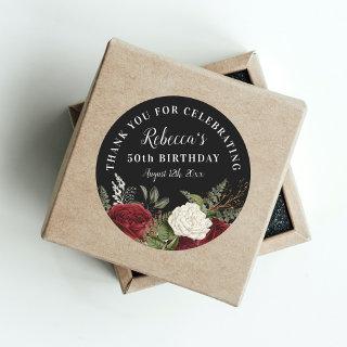 Red Roses on Black 50th Birthday Thank You Favor Classic Round Sticker