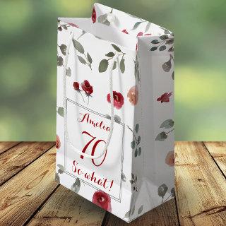 Red Roses Watercolor 70th Birthday Floral Small Gift Bag