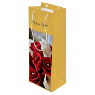 Red Roses White Calla Lily Floral Flowers Custom Wine Gift Bag