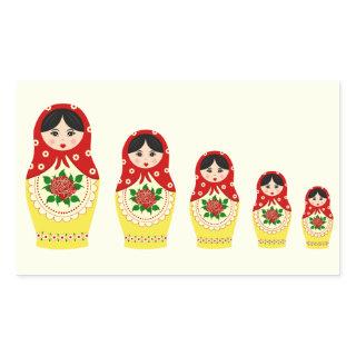 Red russian matryoshka nesting dolls rectangular sticker