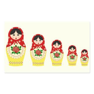 Red russian matryoshka nesting dolls rectangular sticker