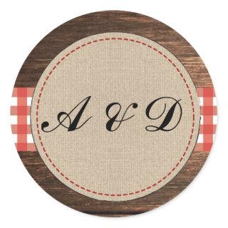 Red Rustic Burlap Wood Wedding Stickers Labels