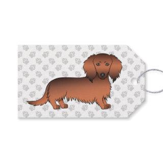 Red Sable Long Hair Dachshund Cartoon Dog & Paws Gift Tags