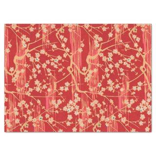 RED SAKURA FLOWERS Antique Japanese Floral Pattern Tissue Paper