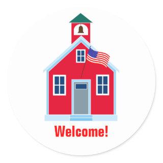 Red School House, Welcome Classic Round Sticker