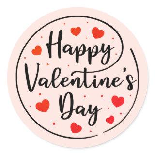 Red Script Happy Valentine's Day with Hearts Classic Round Sticker