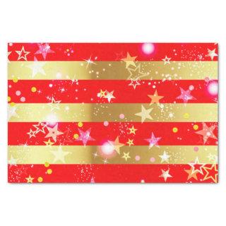 Red Shiny Gold Stripes Confetti And Sparkles Tissue Paper