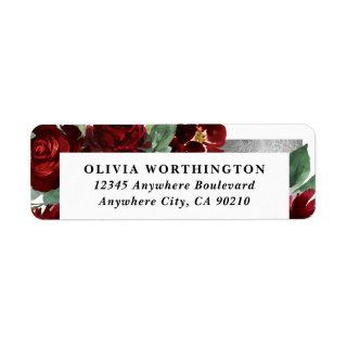 Red & Silver Country Burgundy Rose Winter  Wedding Label