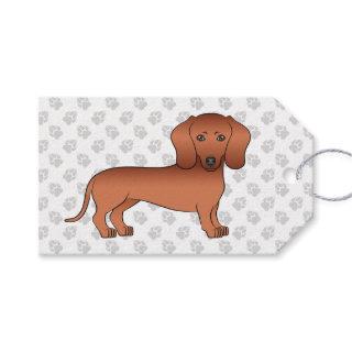 Red Smooth Coat Dachshund Cute Cartoon Dog & Paws Gift Tags