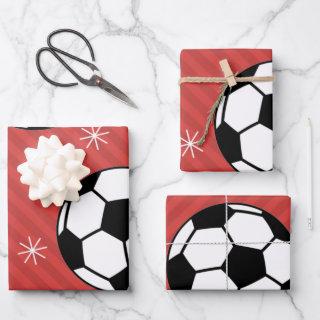 Red Soccer Christmas Striped Festive Ball & Snow   Sheets