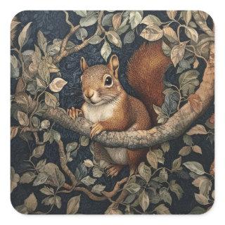 Red Squirrel in the Style of William Morris Square Sticker