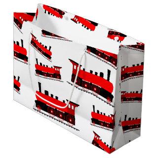 Red Steam Train Pattern Large Gift Bag