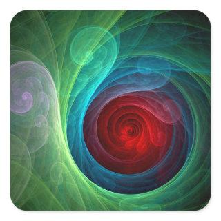 Red Storm Floral Modern Abstract Art Color Pattern Square Sticker