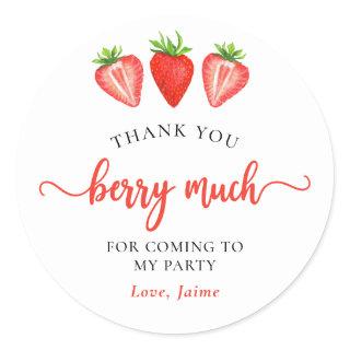 Red Strawberry Birthday Thank You Berry Much Classic Round Sticker