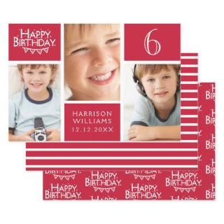Red Stripe Happy Birthday Bunting Photo  Sheets