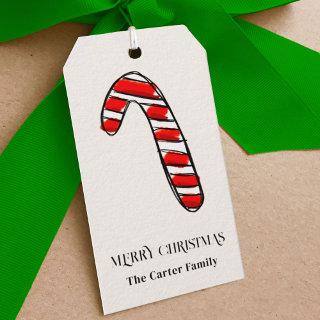Red Stripe Watercolor Candy Cane Sketch Gift Tags
